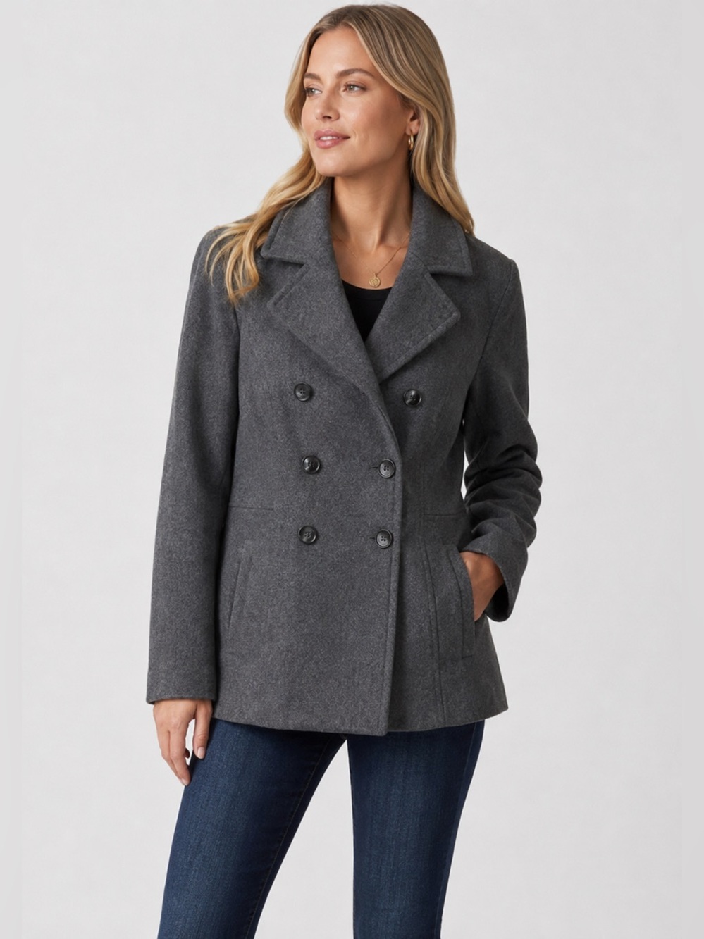 Mackintosh of New England Heather Grey 100% Wool Double Breasted Coat Size 12